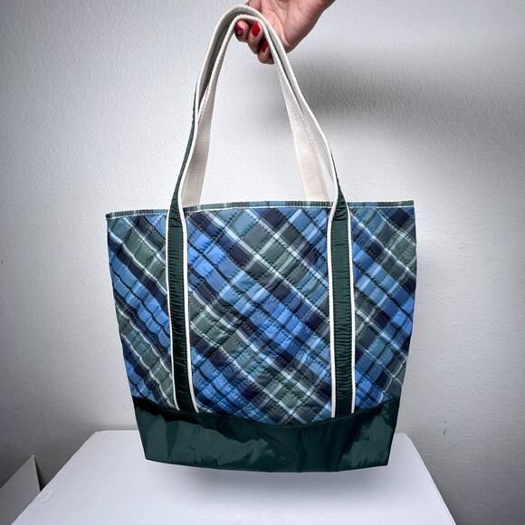 Lands’ End Quilted Plaid Tote Medium Bag - Picture 8 of 13